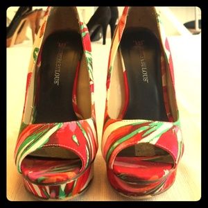 Super cute multi color open toed heels